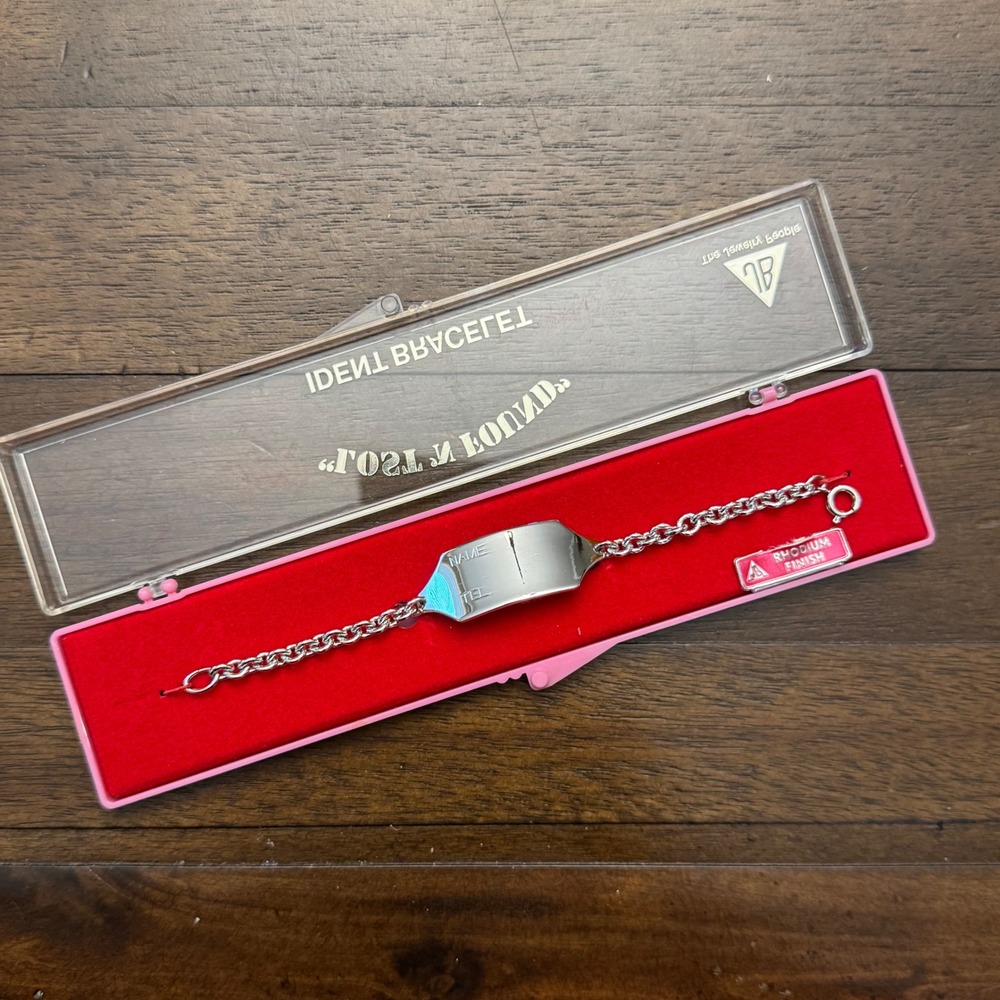 JB ID Bracelet Kids Silver Rhodium Finish Lost N Found Vintage New Old Stock